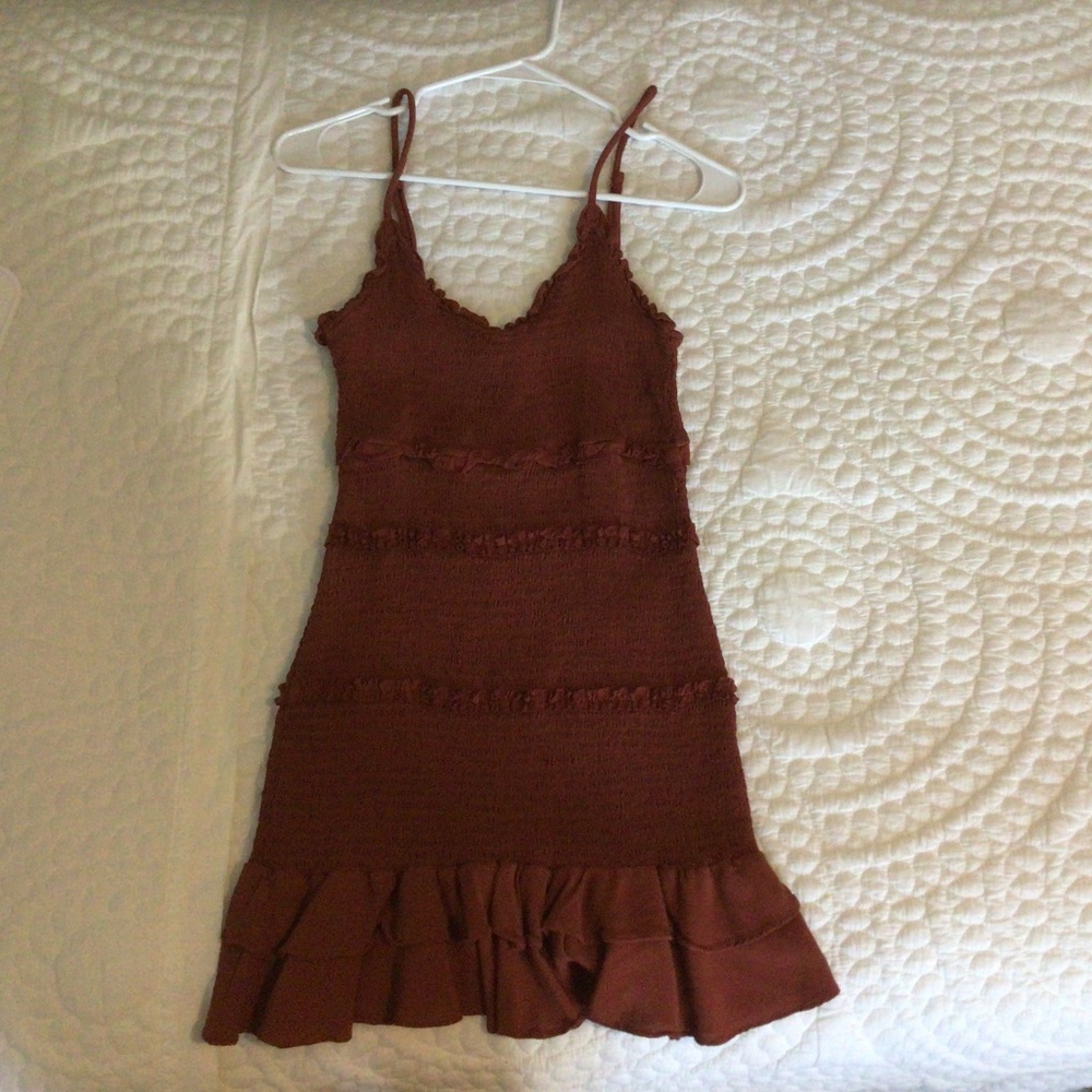 Olivaceous maroon smocked mini dress
